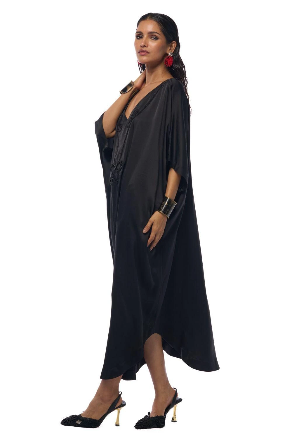AK-OK By Anamika Khanna Matte Black Silk Kaftan Dress 2 AK-OK By Anamika Khanna Matte Black Silk Kaftan Dress - Image 2