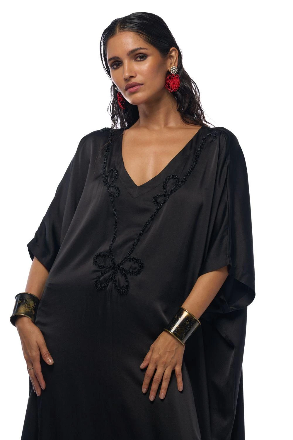 AK-OK By Anamika Khanna Matte Black Silk Kaftan Dress 4 AK-OK By Anamika Khanna Matte Black Silk Kaftan Dress - Image 4