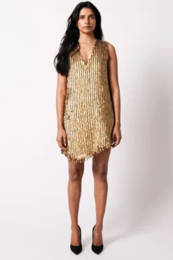 431-88 By Shweta Kapur Gold Hand Embroidered Shift Dress