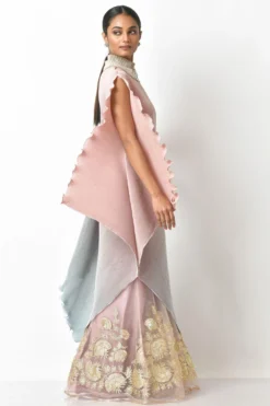 Kiran Uttam Ghosh Ombre Salmon & Mint Pleated Dress -Inca Clothing Shop 164kug8 3 1