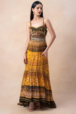 Nikita Mhaisalkar Mustard Aztec Printed Maxi Dress
