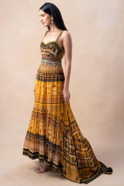 Nikita Mhaisalkar Mustard Aztec Printed Maxi Dress -Inca Clothing Shop 16623nm2 3