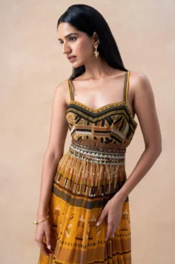 Nikita Mhaisalkar Mustard Aztec Printed Maxi Dress -Inca Clothing Shop 16623nm2 4