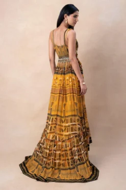 Nikita Mhaisalkar Mustard Aztec Printed Maxi Dress -Inca Clothing Shop 16623nm2 5