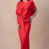 Stephany Red Draped Kaftan Dress
