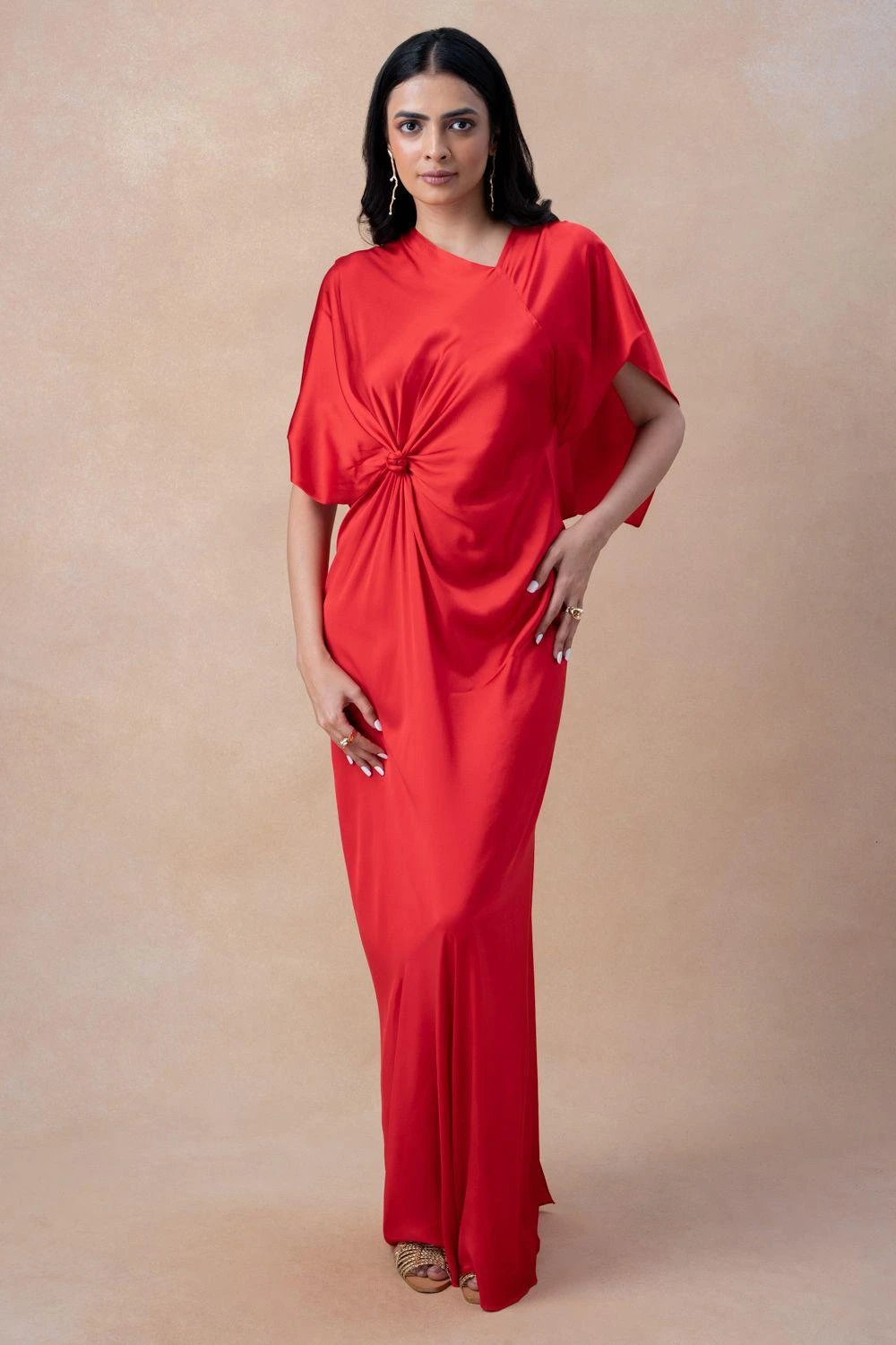 Stephany Red Draped Kaftan Dress 1 Stephany Red Draped Kaftan Dress