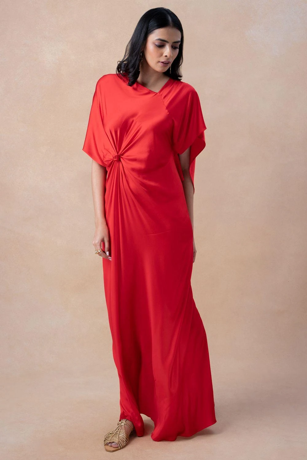 Stephany Red Draped Kaftan Dress 2 Stephany Red Draped Kaftan Dress - Image 2
