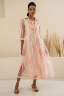 Arcvsh By Pallavi Singh Pink Petal Double Layered Dress