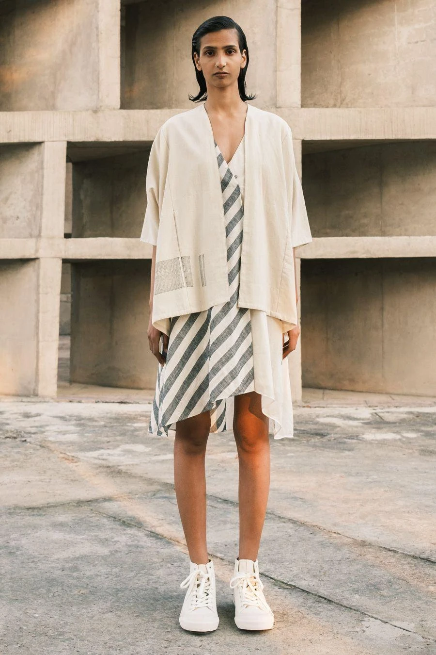 Urvashi Kaur Zephyr Flared Jamdani Dress 1 Urvashi Kaur Zephyr Flared Jamdani Dress