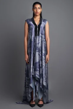 Amit Aggarwal Metallic Draped Grey Dress