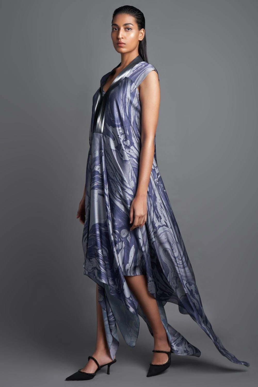 Amit Aggarwal Metallic Draped Grey Dress 2 Amit Aggarwal Metallic Draped Grey Dress - Image 2