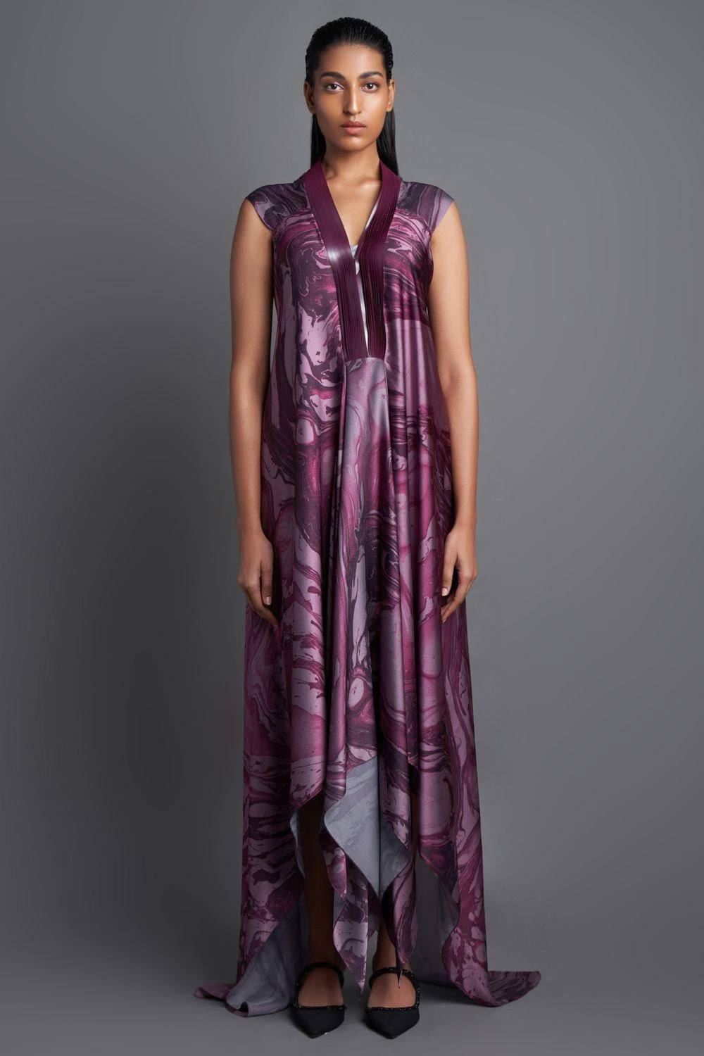 Amit Aggarwal Metallic Draped Plum Dress 1 Amit Aggarwal Metallic Draped Plum Dress