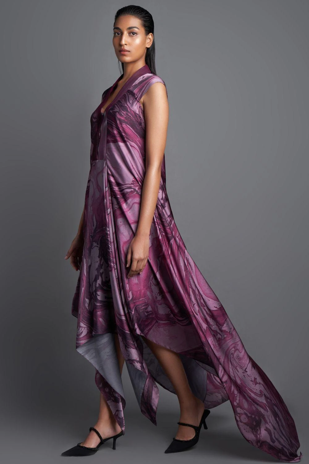 Amit Aggarwal Metallic Draped Plum Dress 2 Amit Aggarwal Metallic Draped Plum Dress - Image 2
