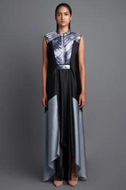 Amit Aggarwal Metallic Panelled Black Dress