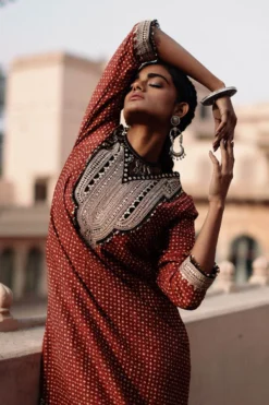 Avacara Maroon Handblock Printed Kaftan Dress -Inca Clothing Shop 172ap13 3