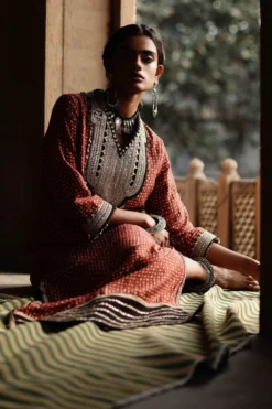 Avacara Maroon Handblock Printed Kaftan Dress -Inca Clothing Shop 172ap13 6