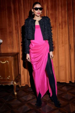 REIK Pink Draped Dress With A Cropped Jacket