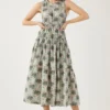 KoAi Olive And Green Floral Sleeveless Midi Dress