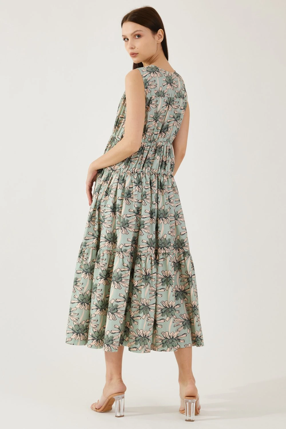 KoAi Olive And Green Floral Sleeveless Midi Dress 5 KoAi Olive And Green Floral Sleeveless Midi Dress - Image 5
