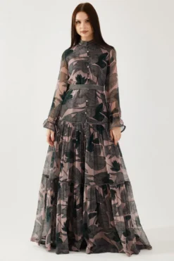 KoAi Peach And Green Floral Dress