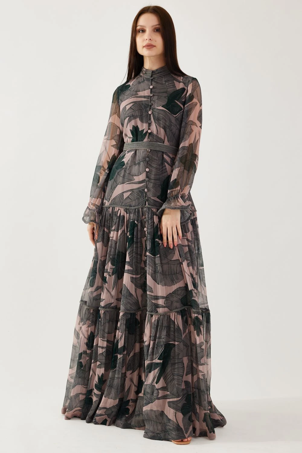 KoAi Peach And Green Floral Dress 2 KoAi Peach And Green Floral Dress - Image 2