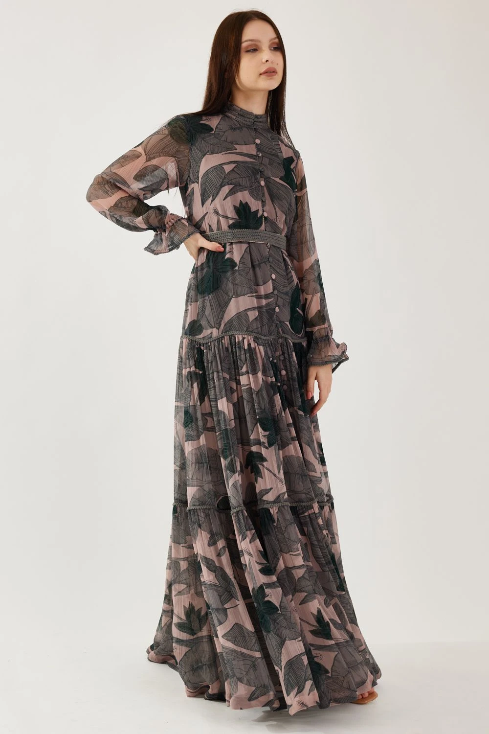 KoAi Peach And Green Floral Dress 3 KoAi Peach And Green Floral Dress - Image 3