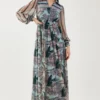 KoAi Sky Blue And Green Floral Dress