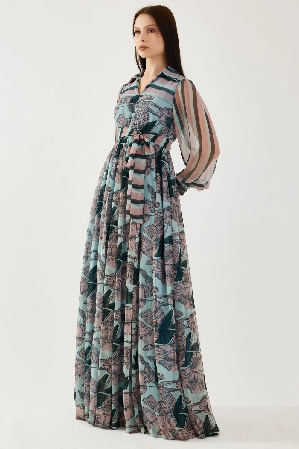 KoAi Sky Blue And Green Floral Dress 2 KoAi Sky Blue And Green Floral Dress - Image 2