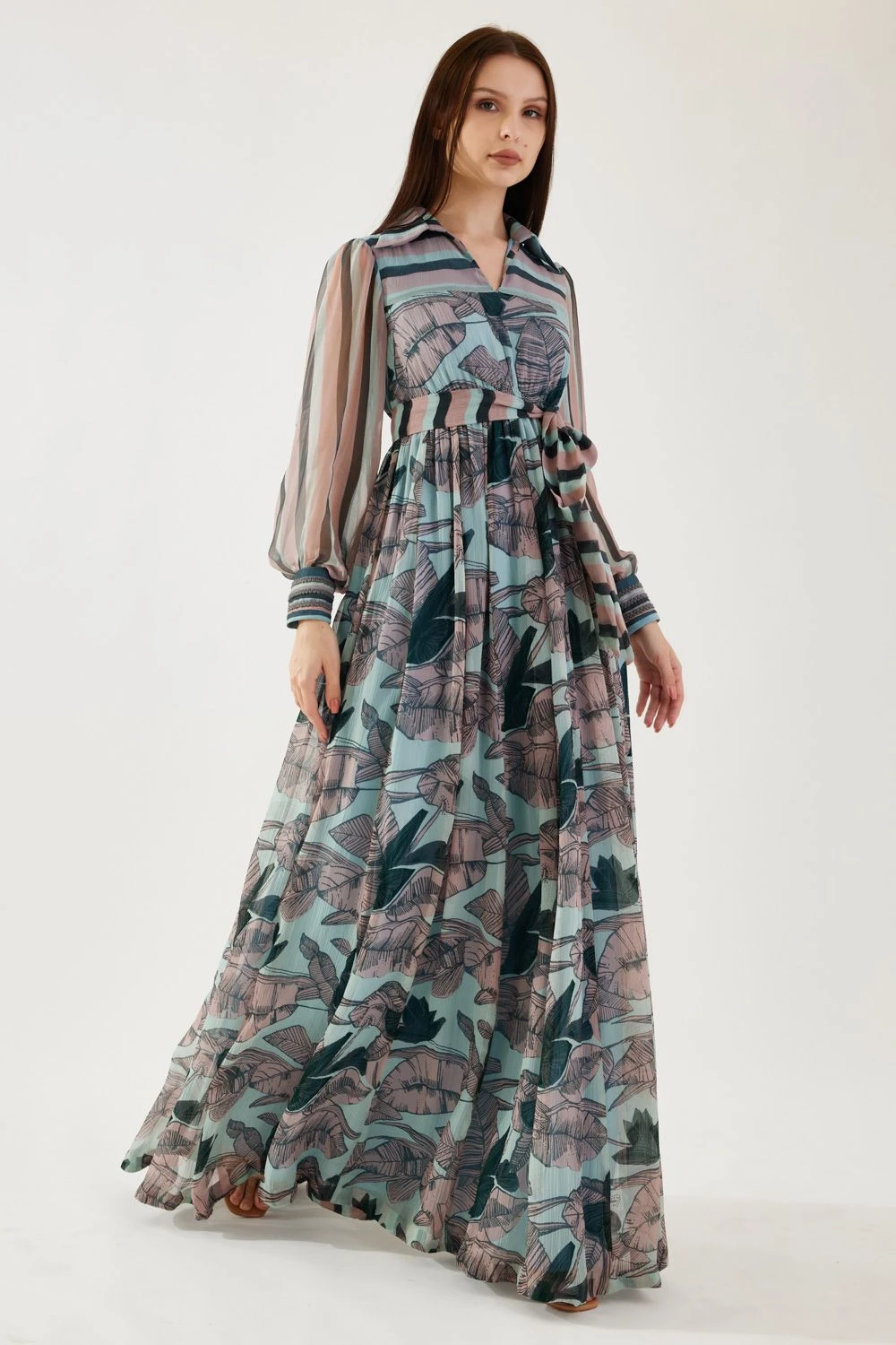 KoAi Sky Blue And Green Floral Dress 3 KoAi Sky Blue And Green Floral Dress - Image 3