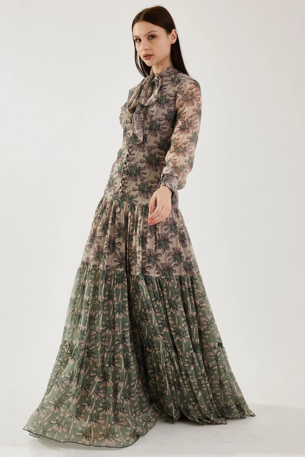 KoAi Peach And Olive Floral Dual Tone Dress 2 KoAi Peach And Olive Floral Dual Tone Dress - Image 2