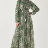 KoAi Cream And Olive Floral Kaftan Dress