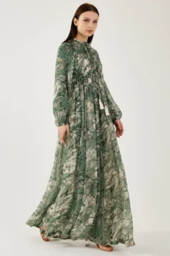 KoAi Cream And Olive Floral Kaftan Dress -Inca Clothing Shop 17723koia5 3 1