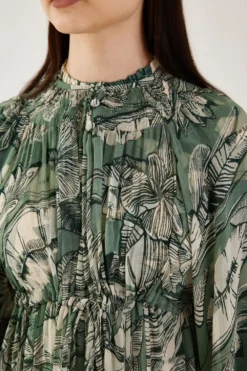 KoAi Cream And Olive Floral Kaftan Dress -Inca Clothing Shop 17723koia5 4 1