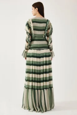 KoAi Beige & Olive Striped Dress -Inca Clothing Shop 17723koia6 4