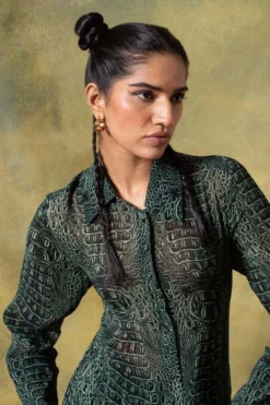 Dhruv Kapoor Green Buttoned Down Dress -Inca Clothing Shop 18042023dk01 4