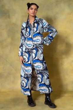 Dhruv Kapoor Blue Buttoned Down Abstract Printed Dress