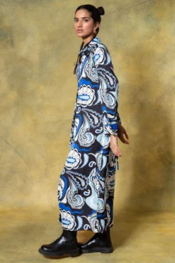 Dhruv Kapoor Blue Buttoned Down Abstract Printed Dress 7 Dhruv Kapoor Blue Buttoned Down Abstract Printed Dress -Inca Clothing Shop 18042023dk05 3