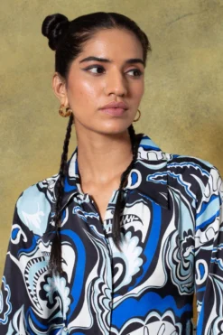 Dhruv Kapoor Blue Buttoned Down Abstract Printed Dress 8 Dhruv Kapoor Blue Buttoned Down Abstract Printed Dress -Inca Clothing Shop 18042023dk05 4