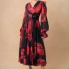 Gauri & Nainika Red & Black Floral Dress