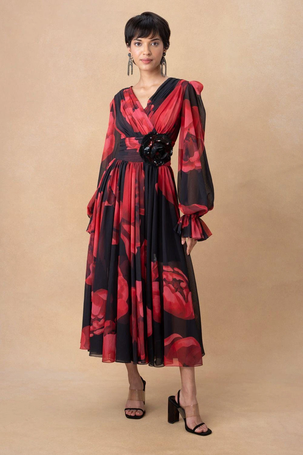 Gauri & Nainika Red & Black Floral Dress 1 Gauri & Nainika Red & Black Floral Dress