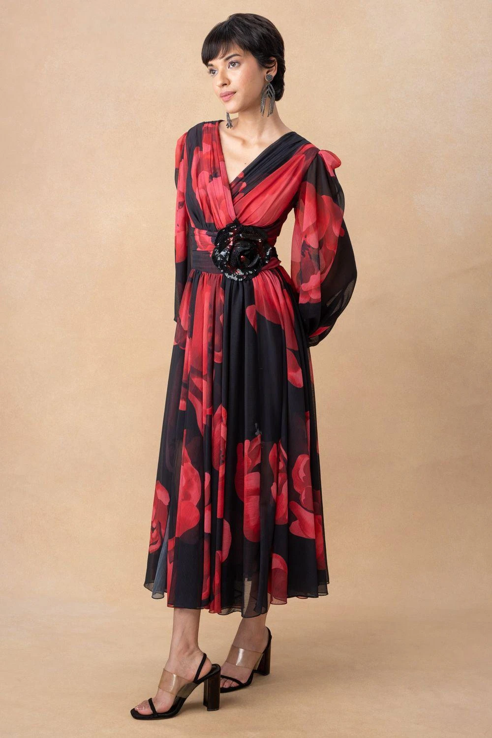 Gauri & Nainika Red & Black Floral Dress 2 Gauri & Nainika Red & Black Floral Dress - Image 2