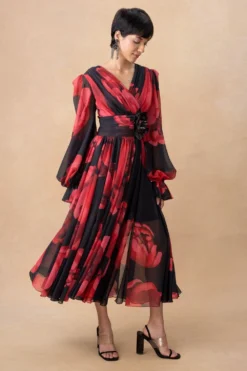Gauri & Nainika Red & Black Floral Dress 7 Gauri & Nainika Red & Black Floral Dress -Inca Clothing Shop 181023gn2 3