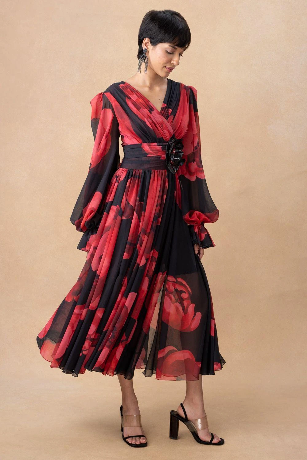 Gauri & Nainika Red & Black Floral Dress 3 Gauri & Nainika Red & Black Floral Dress - Image 3