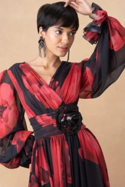 Gauri & Nainika Red & Black Floral Dress 8 Gauri & Nainika Red & Black Floral Dress -Inca Clothing Shop 181023gn2 4