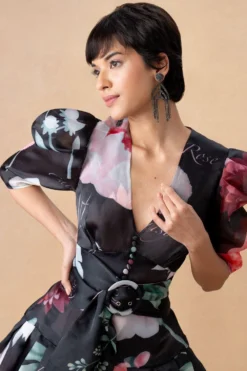 Gauri & Nainika Black V-Neck Frilled Short Dress 8 Gauri & Nainika Black V-Neck Frilled Short Dress -Inca Clothing Shop 181023gn3 4