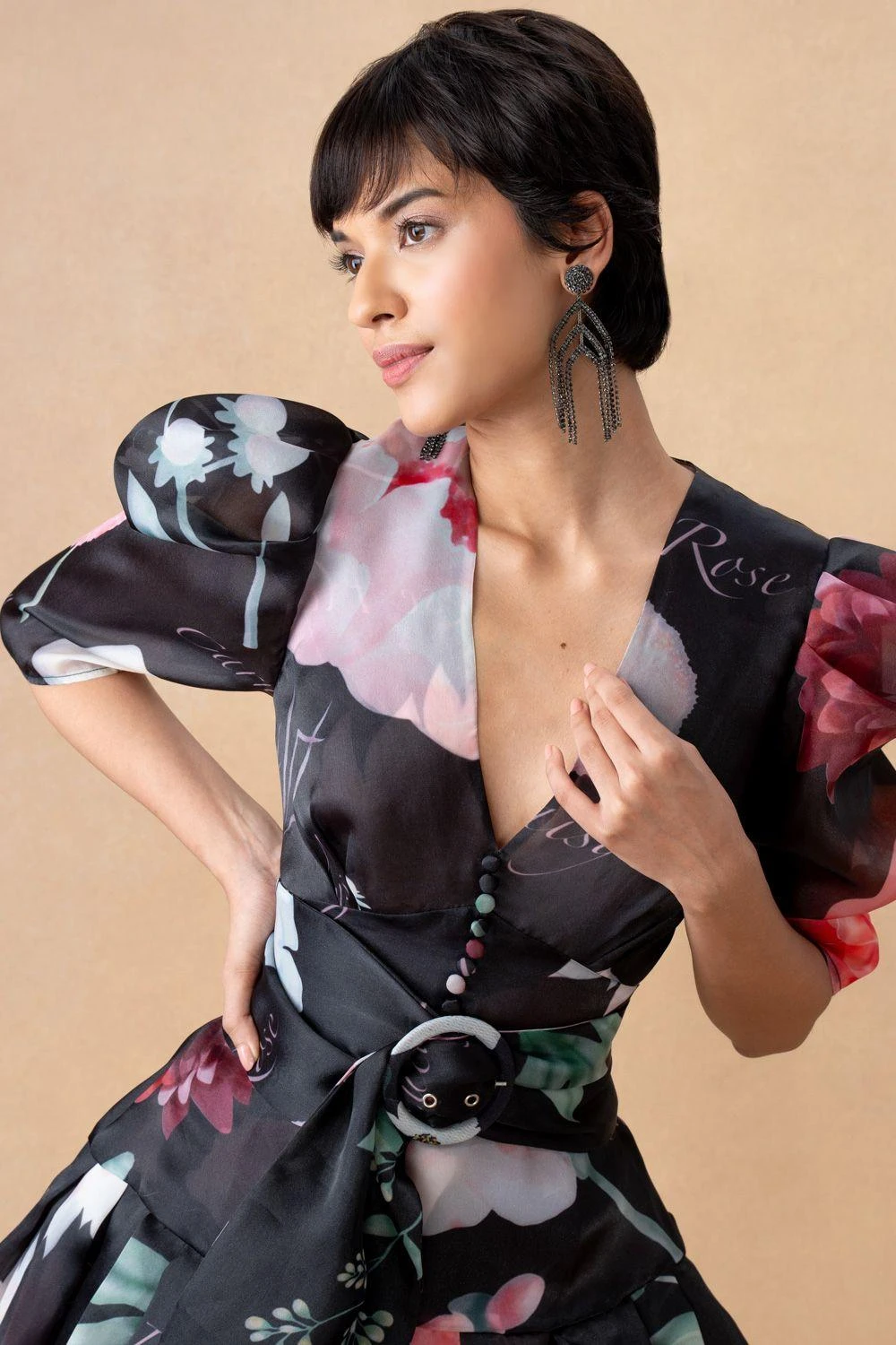 Gauri & Nainika Black V-Neck Frilled Short Dress 4 Gauri & Nainika Black V-Neck Frilled Short Dress - Image 4