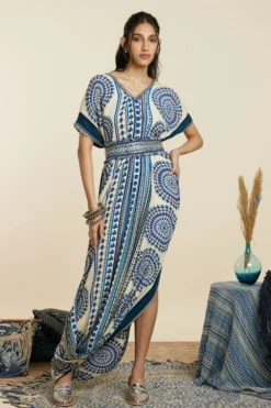 SVA Blue V-neck Draped Dress