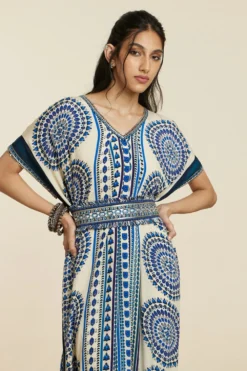 SVA Blue V-neck Draped Dress -Inca Clothing Shop 181123sva79 4