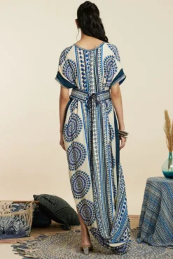 SVA Blue V-neck Draped Dress -Inca Clothing Shop 181123sva79 5