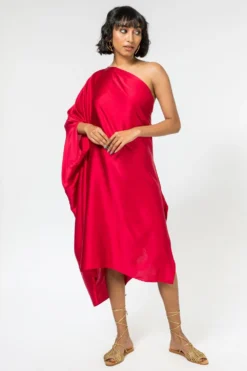 Stephany Red Satin One Shoulder Dress